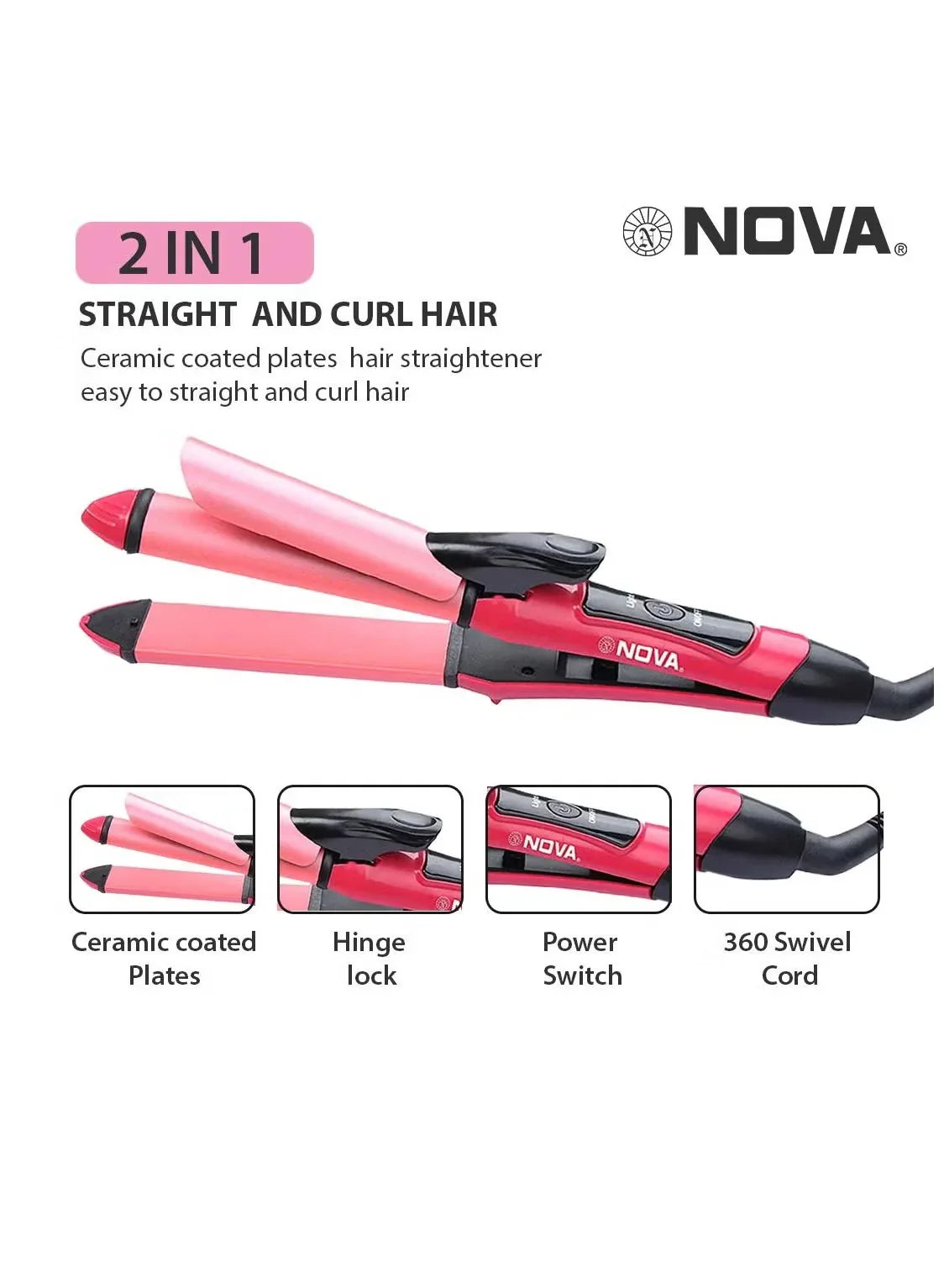 Nova 2‑in‑1 Hair Straightener & Curler