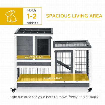 Rabbit Cage - Titan 2-Tier Wooden Hutch with Wheels for Pet Comfort