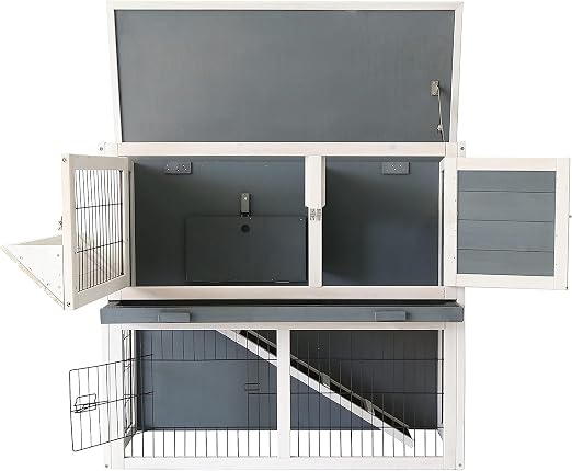 2-Tier Wooden Rabbit Hutch with Sliding Tray