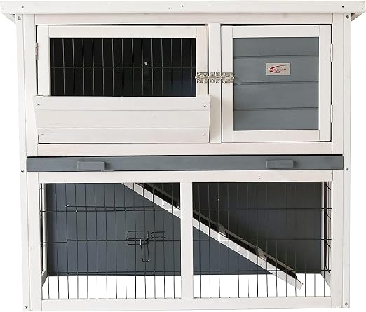 2-Tier Wooden Rabbit Hutch with Sliding Tray