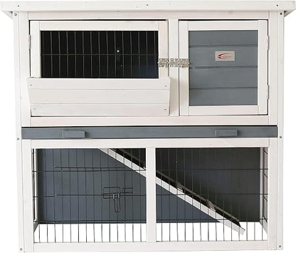 2-Tier Wooden Rabbit Hutch with Sliding Tray
